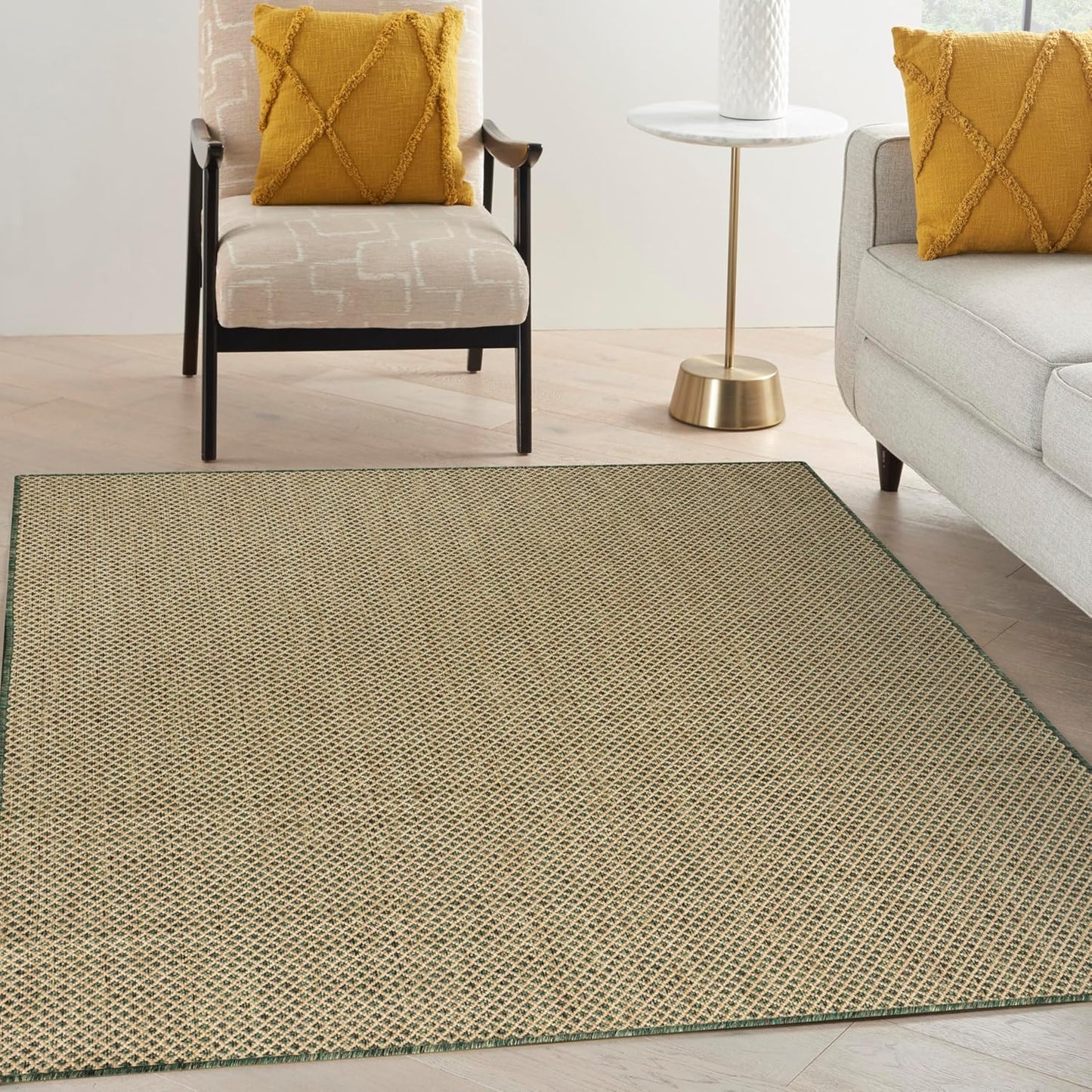 Nourison Home Courtyard Green 5' x 7' Area Rug - Easy Clean, Non Shedding, Bed Room, Living Room, Dining Room, Kitchen (5' x 7')