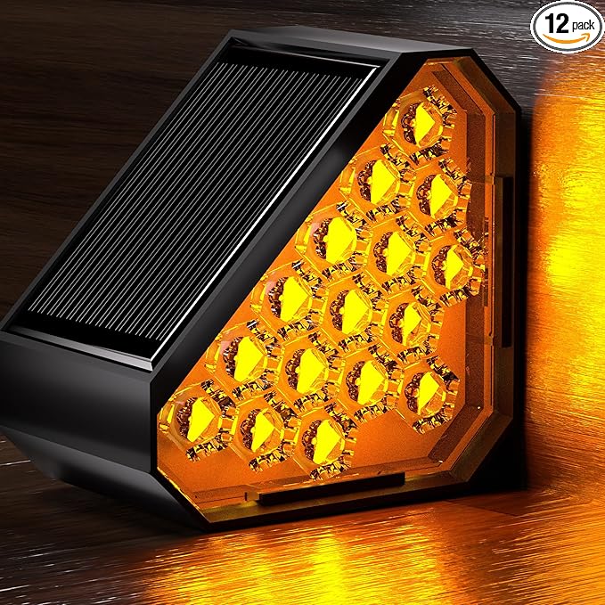 12-Pack Solar Step Lights, Solar Powered Outdoor Waterproof IP67, Auto On Off, Dusk to Dawn LED Stair Lights for Outside Garden, Deck, Front Step, Front Porch, Pathway, Patio