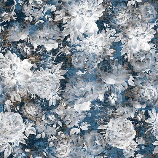 Vintage Garden Peel & Stick Floral Wallpaper - Removable White/Blue Vinyl Self Adhesive Mural - 17.7in x 9.84ft