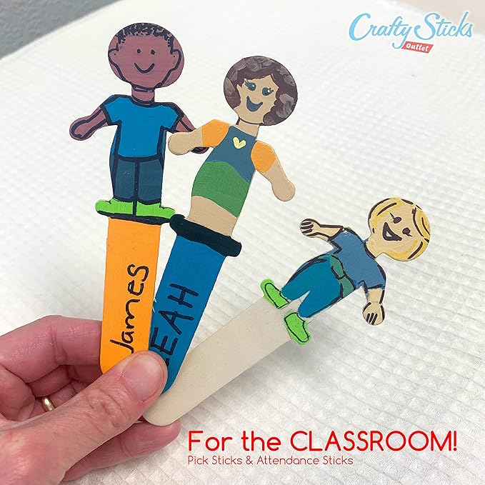 300 Pack Wooden People Craft Sticks, 5.25" Popsicle Stick Figures