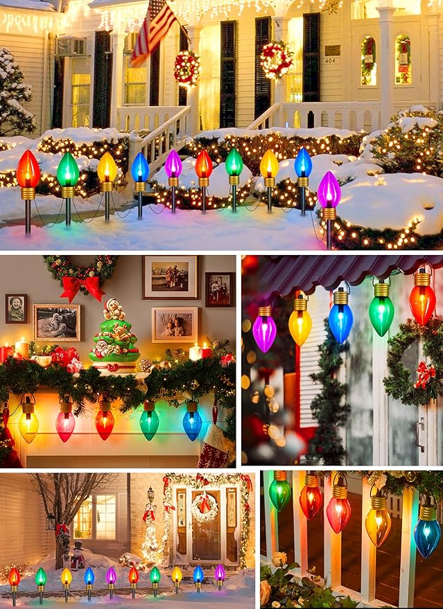 Hanging Christmas Decoration Outdoor - 8.5 FT 5 LED Jumbo Christmas Pathway Lights, Multicolor Christmas Walkway Lights, Waterproof Giant Christmas Lights Outdoor Decoration for Holiday Roof Yard Lawn