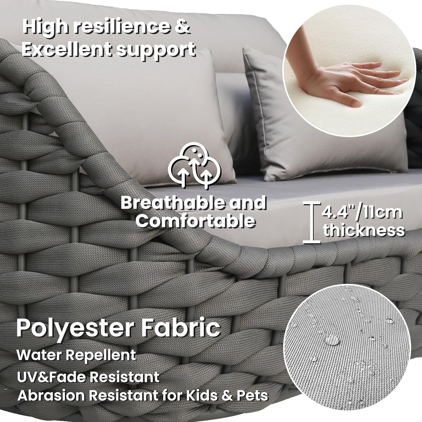 Metal Outdoor Conversation Sets: 6-Piece Aluminum Patio Furniture Set - Woven Rope Porch Sofa Set w/Coffee Table Cushions - Assembled Modern Lounge Couch for Deck Garden Yard Pool Hotel Resort