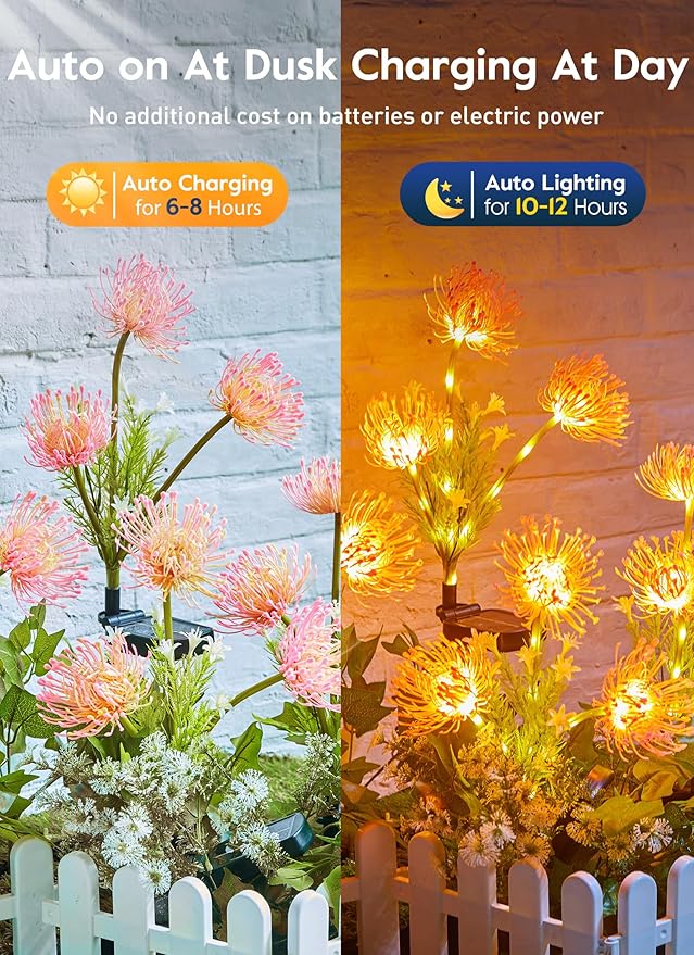 Brightown Outdoor Solar Garden Lights - 4 Pack LED Flower Lights with Glowing Flowers & Stems, Realistic, Bigger Solar Panel, Waterproof for Yard Patio Home, Pink