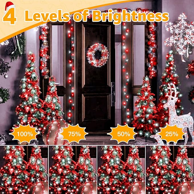 Ollny Christmas Lights Outdoor 800LED 262FT, Red and White Plug in Fairy Lights with Remote, 8 Modes Waterproof Timers Dimmable LED String Lights for Indoor House Outside Bedroom Patio Balcony