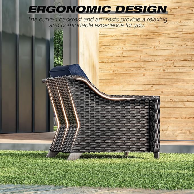 Joyside Wicker Patio Chairs Set of 2, Outdoor Rattan Furniture with Wide Armrest and Thick Cushions, Upgraded Large Size for Backyard, Garden, Poolside