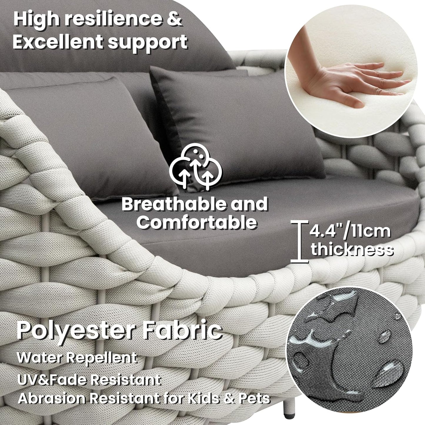 Aluminum Outdoor Seating Set: 5 Pieces Woven Rope Patio Furniture Conversation Set - Modern Deck Loveseat Set Cushioned - Assembled Metal Porch Lounge Set for Yard Garden Lanai Hotel Resort Pool