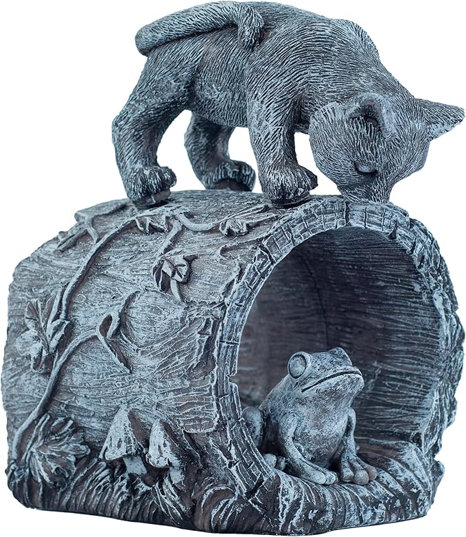 Gutter Downspout Extension - Downspout Splash Block - Downspout Diverter Garden Statue (Playful Chasing Kitty and Frog)