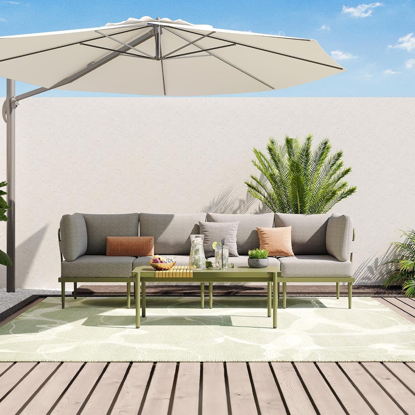 Sundale Outdoor 5 Pieces Metal Patio Furniture Set, Outdoor Sectional Sofa w/6 Inch Olefin Cushion and Coffee Table, Modern Outdoor Conversation Sets