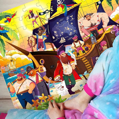 QUOKKA 100 Piece Puzzles for Kids Ages 4-6 – 3 Floor Puzzles for Toddlers 3-5 – Toy for Learning Pirates & Constructions & Animals for 6-8 yo – Jigsaw Toddler Game for Boy and Girl