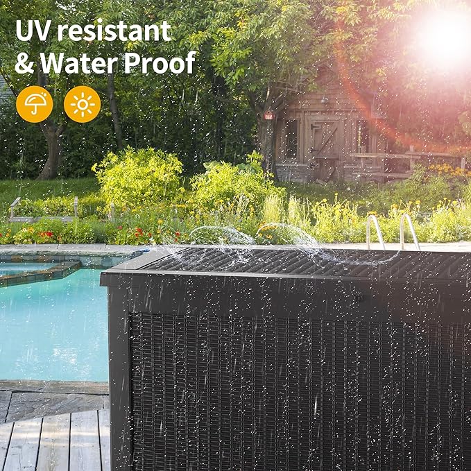 Extra-Large 320 Gallon Outdoor Storage Bin - Waterproof Resin Deck Box for Pool, Patio & Garden, Lockable Outdoor Deck Box for Cushions & Tools, UV-Resistant, Jet Black