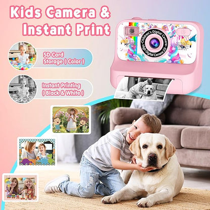 Kids Camera, Upgrade Kids Camera Instant Print, Front Rear Dual Selfie Digital CAM with 1080P Videos, Portable Travel Toy with Games and Music, Christmas Birthday Gift for Boys, Girls and Teens