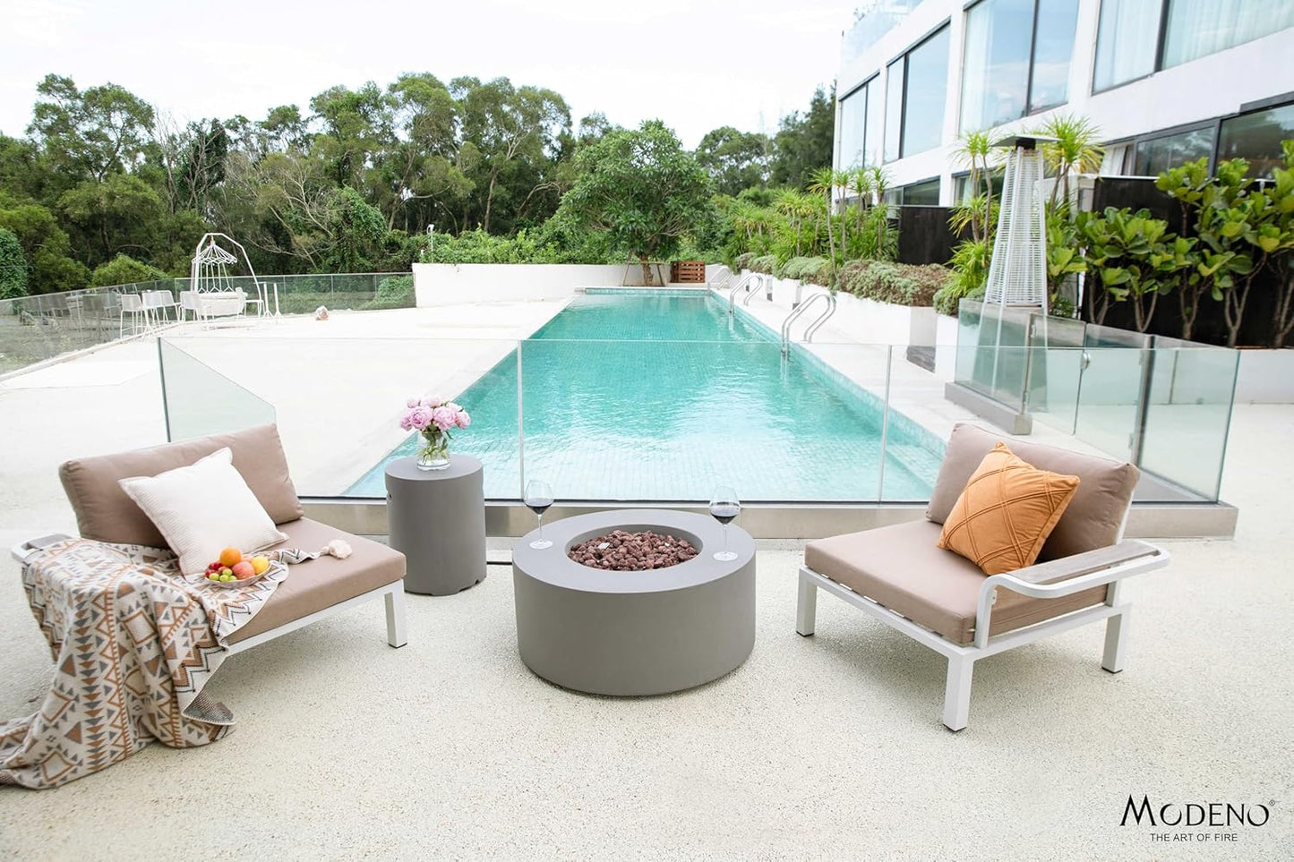 AMS Fireplace | Modeno | Tramore | Firepit Table | Cover and Lava Rocks Included | (Fuel: Liquid Propane - Light Gray)