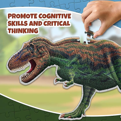 Tyrannosaurus Rex Dinosaur Jigsaw Puzzle | 100-Piece Double Sided Floor Puzzle with Glow-in-The-Dark Skeleton On Other Side | 4 FT Scientifically Accurate Dino Illustration | Educational Toy for Kids