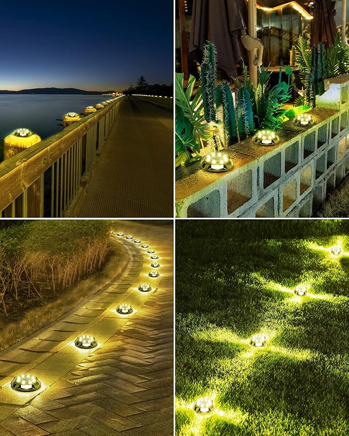 Biling Solar Ground Lights - 12 Pack Uplight & Sidelight, Waterproof Outdoor Lights for Yard, Driveway, Garden, Poolside (Warm White)