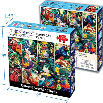 Think2Master Colorful World of Birds 250 Pieces Jigsaw Puzzle Featuring heartwarming Parent and Child Pairs. Fun Toy for Kids 8+, School & Families. Paper Cut Craft Style Size: 14.2” X 19.3”