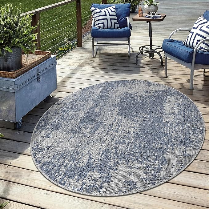 Keen Home Design Terrace Outdoor Round Rug - 5ft Round Washable Indoor/Outdoor Rug for Patio, Kitchen, Balcony, Beach, Garden, Deck and Porch, Size: 5'3" Round