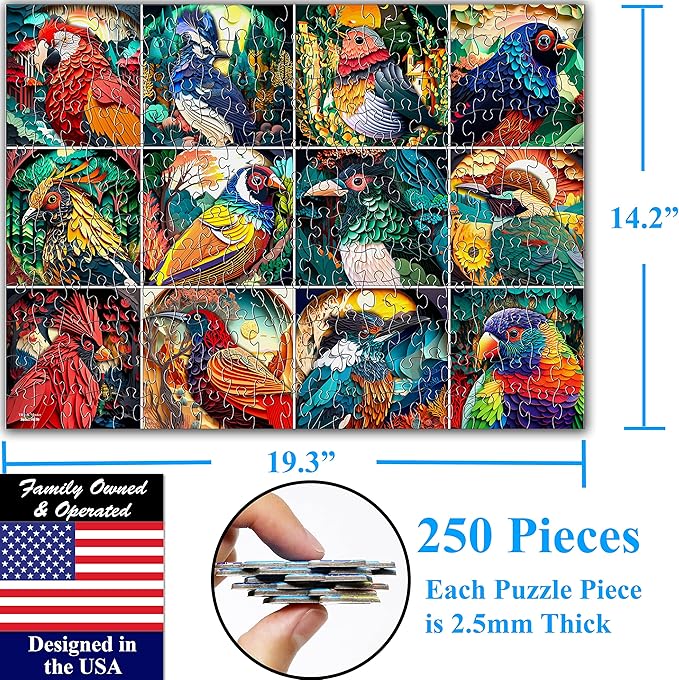 Think2Master Colorful World of Birds 250 Pieces Jigsaw Puzzle Featuring heartwarming Parent and Child Pairs. Fun Toy for Kids 8+, School & Families. Paper Cut Craft Style Size: 14.2” X 19.3”