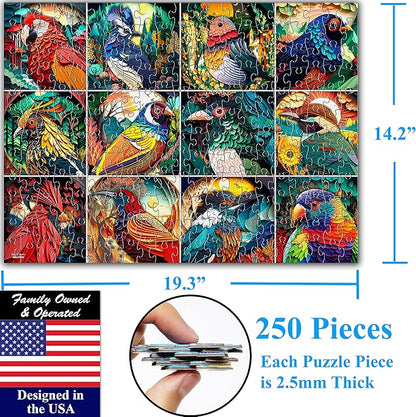 Think2Master Colorful World of Birds 250 Pieces Jigsaw Puzzle Featuring heartwarming Parent and Child Pairs. Fun Toy for Kids 8+, School & Families. Paper Cut Craft Style Size: 14.2” X 19.3”