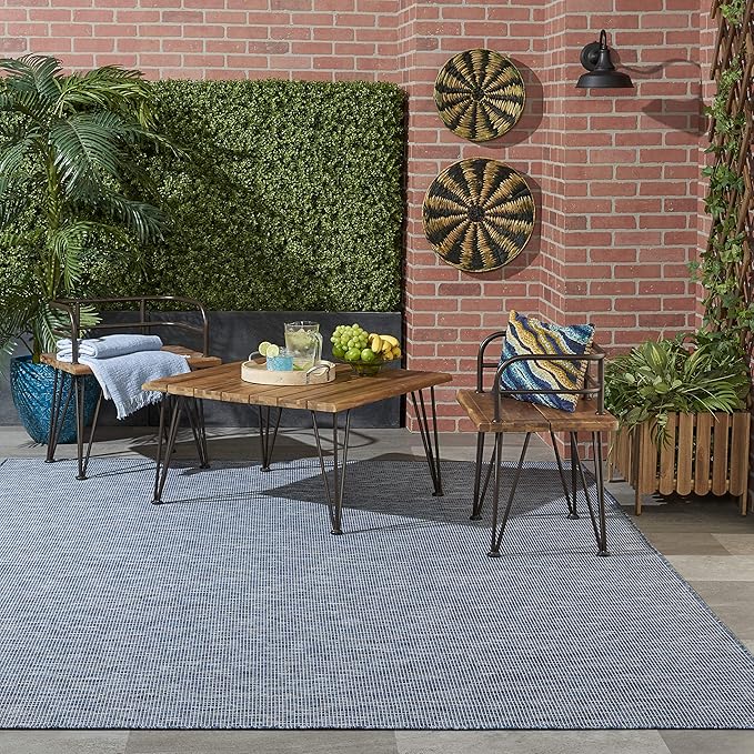 Nourison Home Positano Indoor/Outdoor Navy Blue 6' x Round Area Rug, Easy Cleaning, Non Shedding, Bed Room, Living Room, Dining Room, Backyard, Deck, Patio (6 Round)