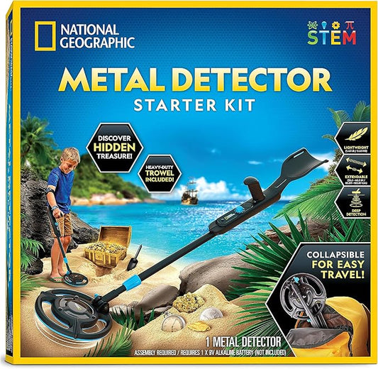 National Geographic Starter Metal Detector Kit for Kids - Kids Metal Detector with 7.4" Waterproof Coil & Trowel, Lightweight Gold Detector, Beach Detecting, Gift for Boys & Girls