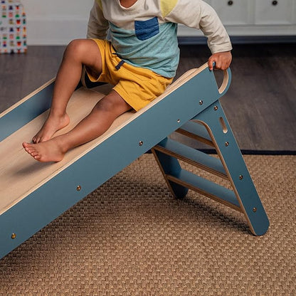 Avenlur Indoor Folding Slip and Slide for Kids - Easy Set Up, Easy to Store Playset, Safe Toy for Toddlers, Foldable Wooden Large First Slide with Extra Long Slipping Slope Ages 1.5-4 Years (Blue)