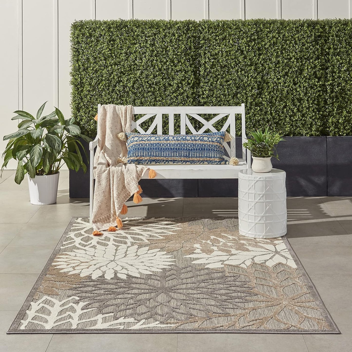 Nourison Home Aloha Indoor/Outdoor Floral Natural 5'3" x 7'5" Area Rug (5' x 8'), 5'3"X7'5",