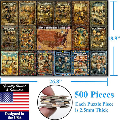 Think2Master History of The United States 500 Pieces Large Format Jigsaw Puzzle: Kids 12+, Teens, Adults & Families. Great Gift. Presidents, Key Events & ERAS from 1776 to Today. Size: 26.8” X 18.9”