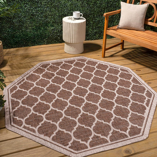 Eyely BMS109B-5TGN Trebol Moroccan Trellis Textured Weave Espresso/Taupe 5' Octagon Indoor/Outdoor Area Rug, Espresso/Taupe, 5' Octagon, Indoor/Outdoor, Area Rug