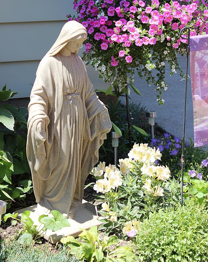 Emsco Group Virgin Mary Statue - Natural Sandstone Appearance - Made of Resin - Lightweight - 34" Height