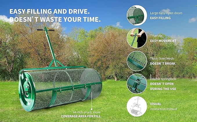 Lawn & Garden Spreaders - 44 Inch Compost Spreader with Improved T Shape Handle - Spreader for Top Dressing Compost, Fertilizer, Mulch and Soil-Strong and Lightweight Material for Basket