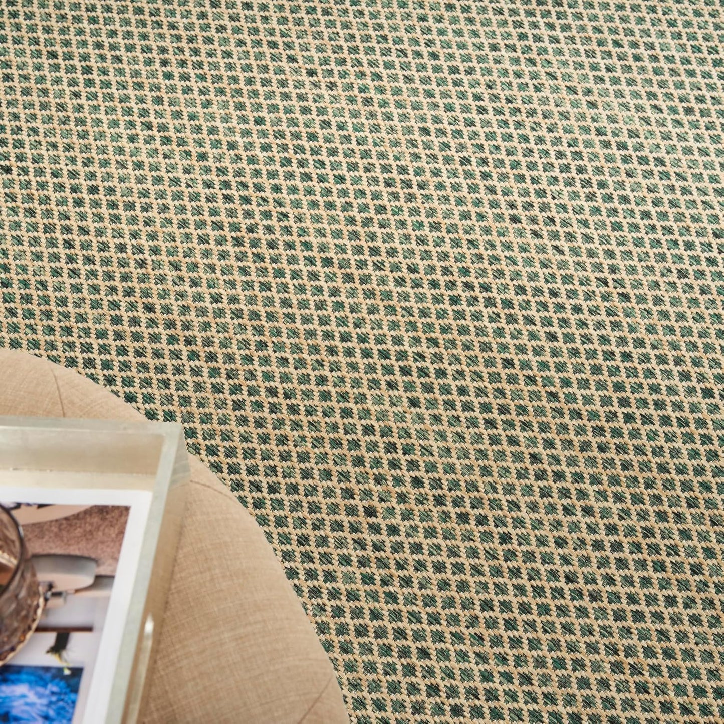 Nourison Home Courtyard Green 4' x 6' Area Rug - Easy Clean, Non Shedding, Bed Room, Living Room, Dining Room, Kitchen (4' x 6')