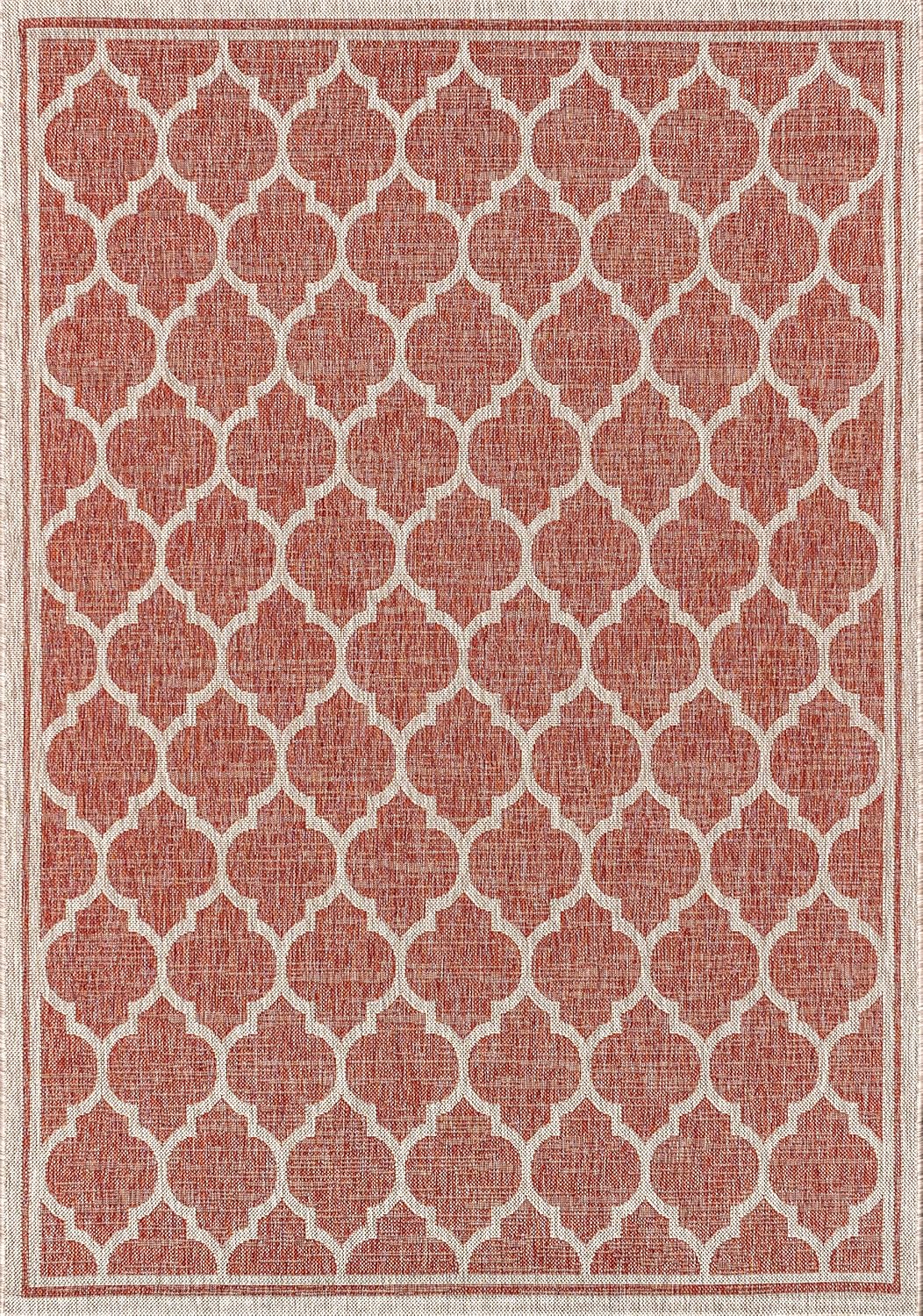 Eyely BMS109C-3 Santa Monica Trebol Moroccan Trellis Textured Weave Indoor/Outdoor Area Rug Coastal;Bohemian, Bedroom, Backyard, Patio, Easy-Cleaning, Non-Shedding, 3 X 5, Red/Beige