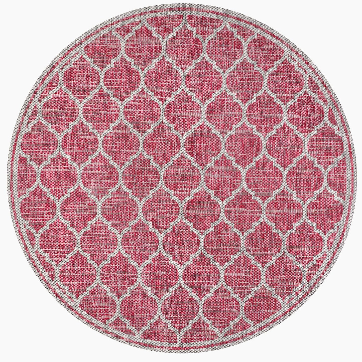 Eyely BMS109H-5R Santa Monica Trebol Moroccan Trellis Textured Weave Indoor/Outdoor Area Rug Coastal;Bohemian, Bedroom, Backyard, Patio, Easy-Cleaning, Non-Shedding, 5' Round, Fuchsia/Light Gray