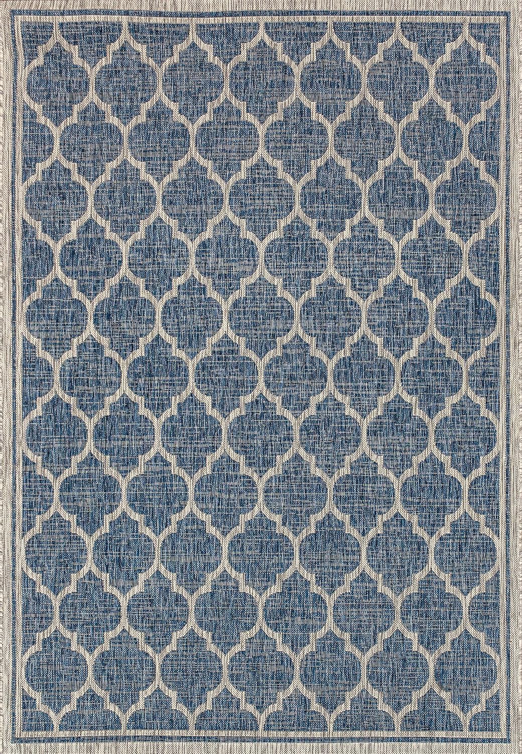 Eyely BMS109D-4 Santa Monica Trebol Moroccan Trellis Textured Weave Indoor/Outdoor Area Rug Coastal;Bohemian, Bedroom, Backyard, Patio, Easy-Cleaning, Non-Shedding, 4 X 6, Navy/Gray