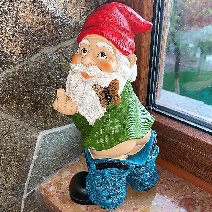 Mood Lab Garden Gnome - Pants Down Gnome - 9.3 Inch Tall Statue Lawn Garden Figurine - for Outdoor or House Decor
