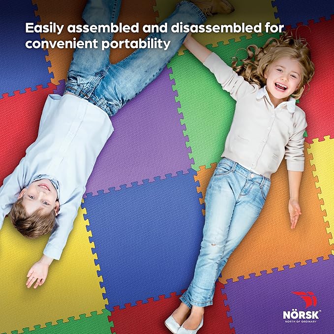 Norsk Kids Puzzle Play Mats Interlocking EVA Foam Floor Tiles Solid Color, 18 Tiles - 72 Sq. Ft., 1/2" Thick, Rainbow Pack