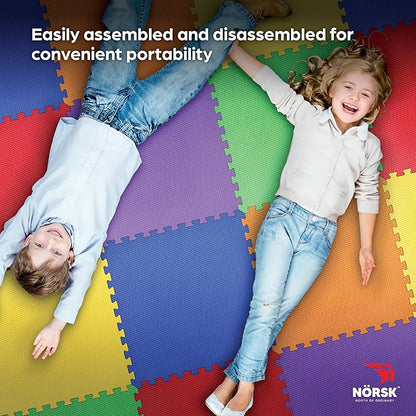 Norsk Kids Puzzle Play Mats Interlocking EVA Foam Floor Tiles Solid Color, 18 Tiles - 72 Sq. Ft., 1/2" Thick, Rainbow Pack