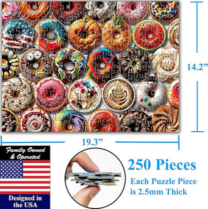 Think2Master Donuts 250 Pieces Jigsaw Puzzle. Perfect White Elephant Gag Gift. Fun Toy for Kids, School & Families.Great Gift for Boys & Girls Ages 8+. Size: 14.2” X 19.3”