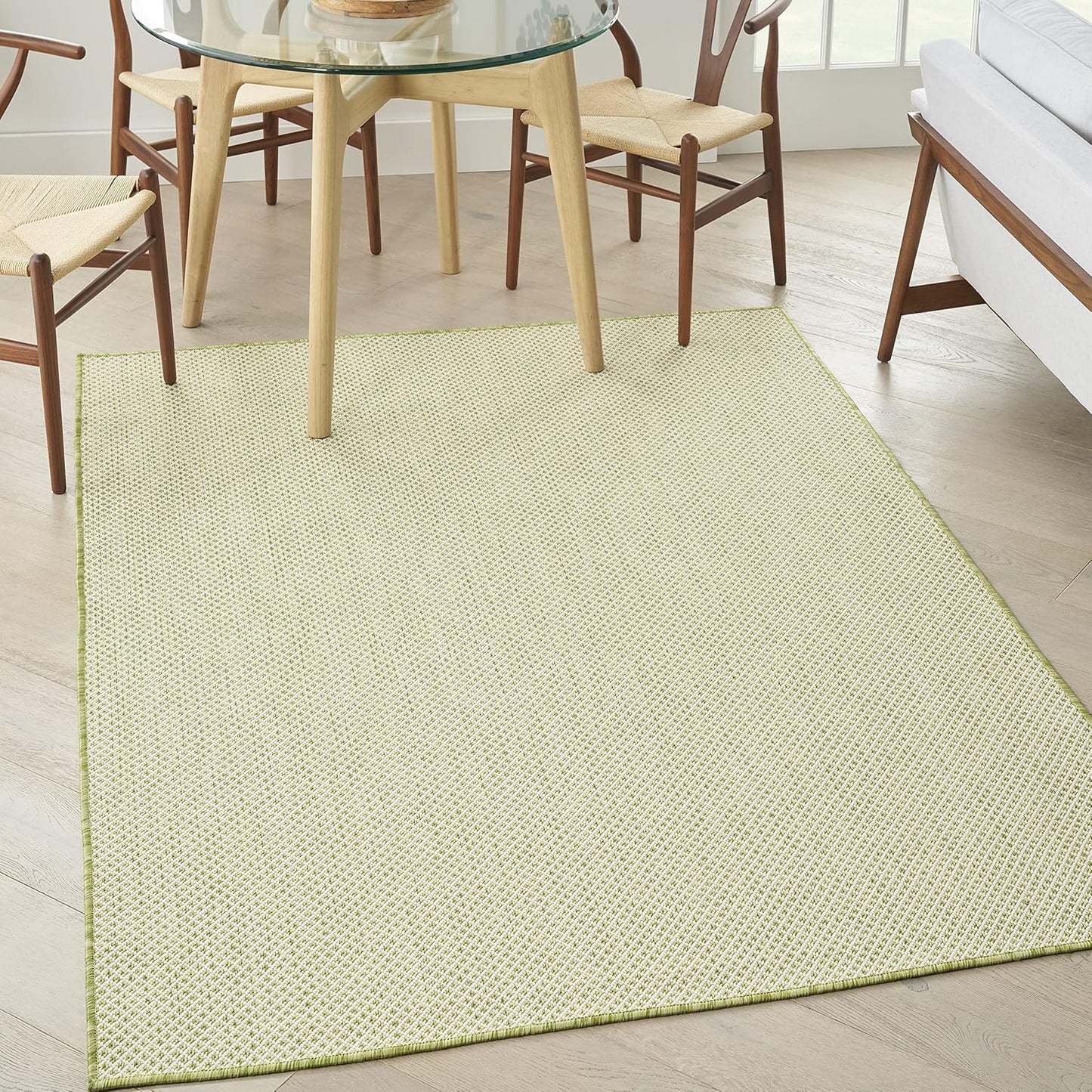 Nourison Courtyard Indoor/Outdoor Ivory Green 6' x 9' Area Rug, Geometric, Easy Cleaning, Non Shedding, Bed Room, Living Room, Dining Room, Deck, Patio, Backyard (6x9)