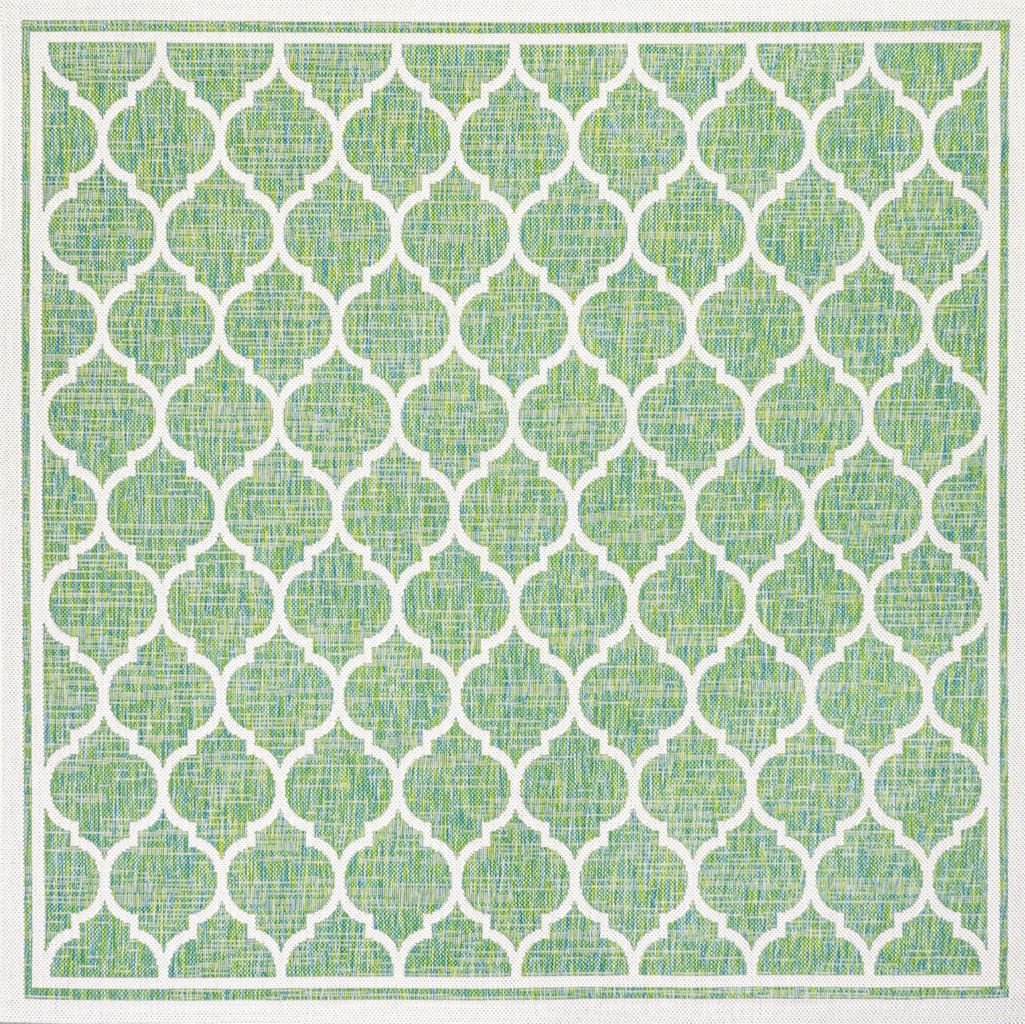 Eyely BMS109I-5SQ Santa Monica Trebol Moroccan Trellis Textured Weave Indoor/Outdoor Area Rug Coastal;Bohemian, Bedroom, Backyard, Patio, Easy-Cleaning, Non-Shedding, 5' Square, Cream/Green
