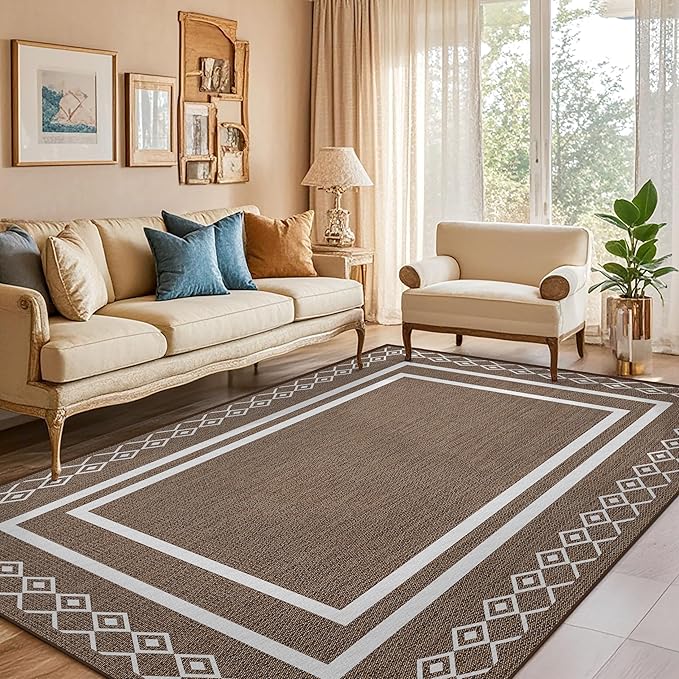 Outdoor Patio Rug, Outside Rectangular Carpet, Moroccan Geometric Rugs, Washable Large Indoor Outdoor Rug 8x10 Mats for RV, Picnic, Backyard, Deck, Balcony, Porch, Beach