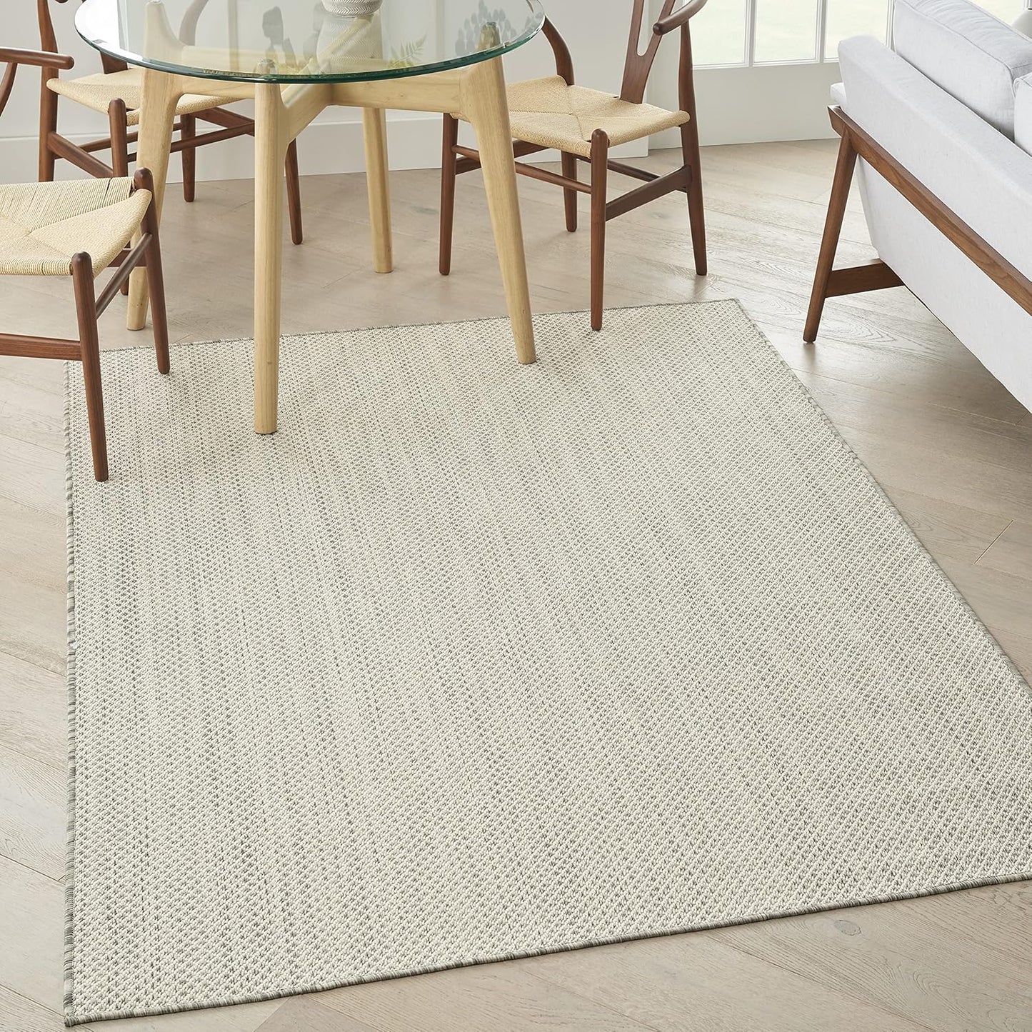 Nourison Home Courtyard Indoor/Outdoor Ivory Silver 6' x 9' Area Rug, Geometric, Easy Cleaning, Non Shedding, Bed Room, Living Room, Dining Room, Deck, Patio, Backyard (6x9)