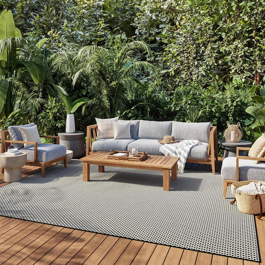 Nourison Home Courtyard Black White 8' x 10' Area Rug - Easy Clean, Non Shedding, Bed Room, Living Room, Dining Room, Kitchen (8' x 10')