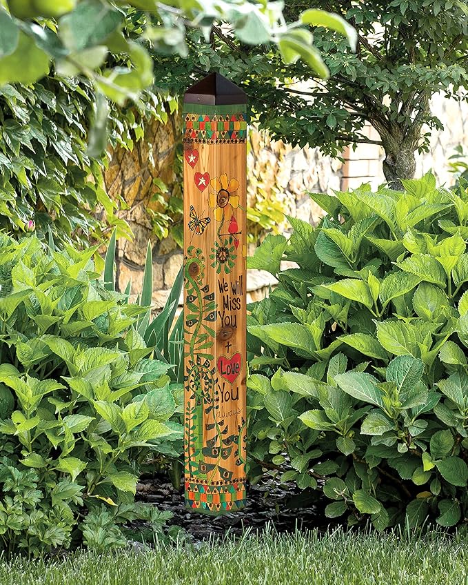Studio M Art Pole, PVC Weather Resistant Pole with Vinyl Bowl 40 inches Tall Outdoor Decoration for Gardens, Patios, Yards, Landscaping and Birding Accessories, We Will Miss You