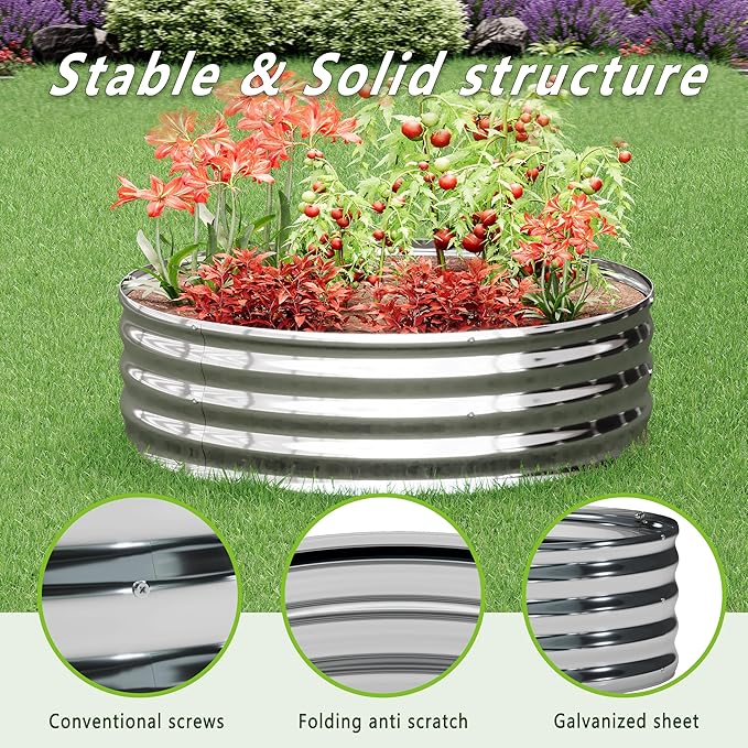 2PCS 3x3x1FT Galvanized Raised Garden Bed Kit,Vegetable Boxes-Round Metal Flower Box,Large Planter Raised Beds Outdoor Garden for Planting,Fruit,Herb-Sliver