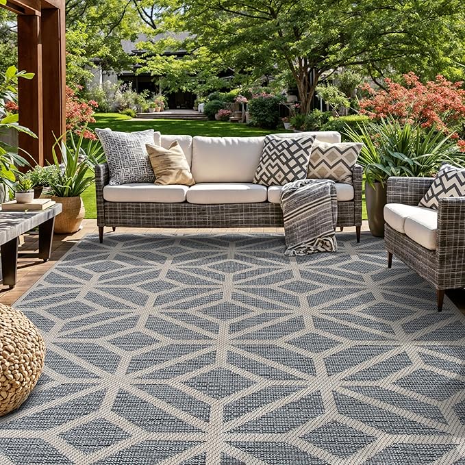 Rugshop Contemporary Geometric Indoor/Outdoor Area Rug 10' X 14' Blue