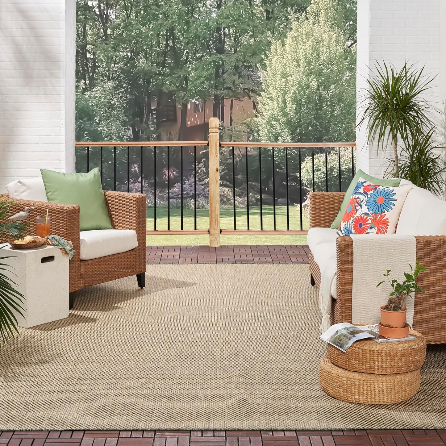 Nourison Home Courtyard Green 9' x 12' Area Rug - Easy Clean, Non Shedding, Bed Room, Living Room, Dining Room, Kitchen (9' x 12')