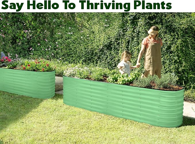 Galvanized Raised Garden Beds Outdoor // 8×2×2 ft Planter Raised Beds for Gardening, Vegetables, Flowers // Large Metal Garden Box (Light Green) // Patented Tool-Free Design