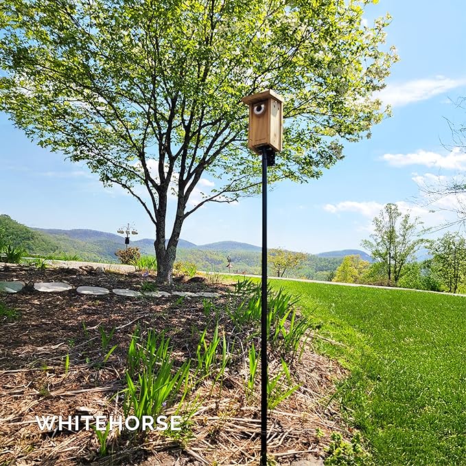 WHITEHORSE Bird House Pole Mount- A Professional Bird Feeder Pole for Outside - Very Sturdy Against Strong Winds - 7’ Tall Bird House Poles for Outdoors - Pole for Bird Feeders - Bluebird House Pole