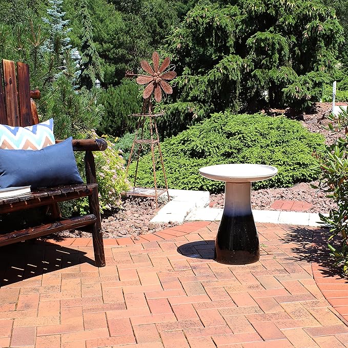 Sunnydaze 21" H Ceramic Bird Bath for Outside - Hand-Painted Outdoor Bird Bath Bowl, UV/Frost-Resistant Finish - Twilight - Classic Pedestal